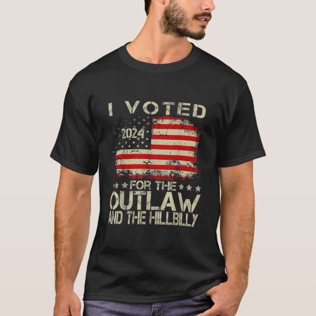 Camiseta Votei A Favor Do Outlaw The Hillbilly 2024 Trump 4 (Frente)