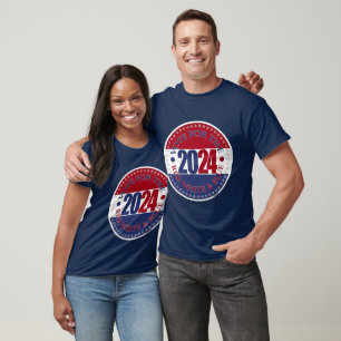 Camiseta Voto Vermelho e Azul 2024 para o Vermelho Branco e