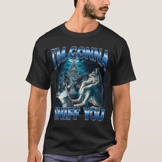 Camiseta Vou Cheirar Você Engraçado Alpha Wolf Meme Desenca (Frente)