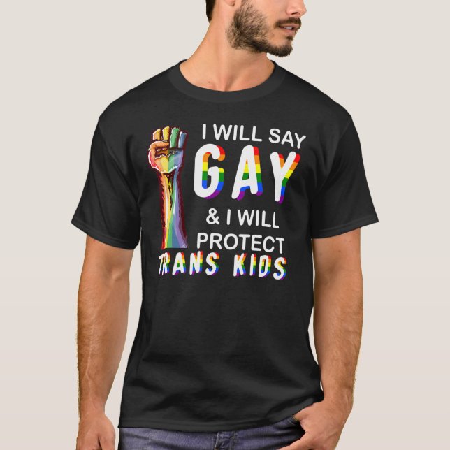 Camiseta Vou Dizer Gay e Proteger Crianças Trans Transgen L (Frente)
