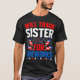 Camiseta Vou Trocar Irmã Por Fogos De Artifício 4 De Julho