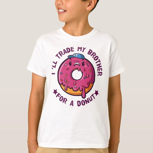 Camiseta Vou Trocar Meu Irmão Por Uma Rosquinha (Frente)