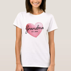 Camiseta Vovó Ano de Estabelecimento Aquarela Coração