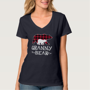 Camiseta Vovó Bear Natal Pajama Xadrez Vermelha Búfalo