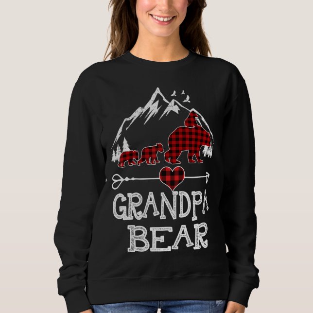 Camiseta Vovô Bear Natal Pajama Xadrez Vermelha Buffalo Fa (Frente)