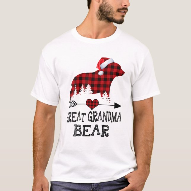 Camiseta Vovô Bear Natal Pajama Xadrez Vermelha Buffalo Fa (Frente)