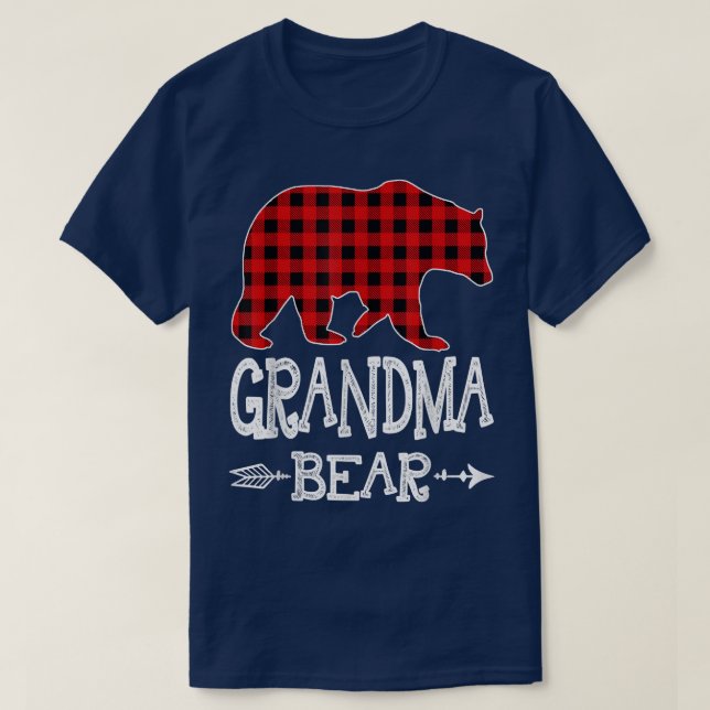 Camiseta Vovó Bear Natal Pajama Xadrez Vermelha Buffalo Fa (Frente do Design)