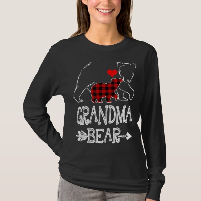 Camiseta Vovó Bear Natal Pajama Xadrez Vermelha Buffalo Fa (Frente)