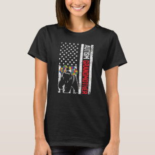 Camiseta Vovó de Bandeira Americana Ursa Autismo Sensibiliz