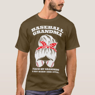 Camiseta Vovó de beisebol feminino Eu ensino minha bola de 