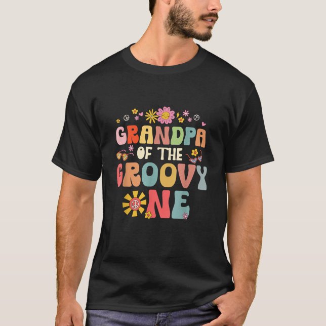 Camiseta Vovô De Groovy One Combate Family Birthday Par (Frente)
