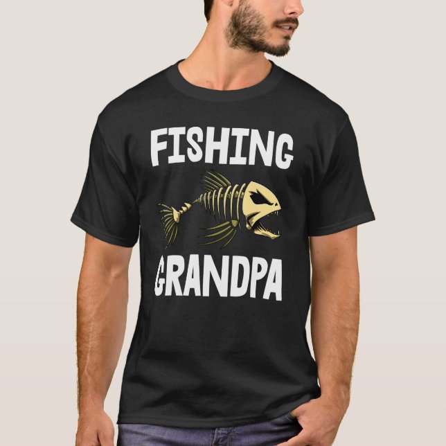 Camiseta Vovô de pesca Teto Skeleton Peixes Ossos Tubarão N (Frente)