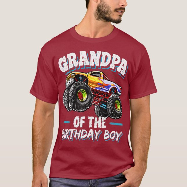 Camiseta Vovô do partido Birthday Boy Monster Truck (Frente)
