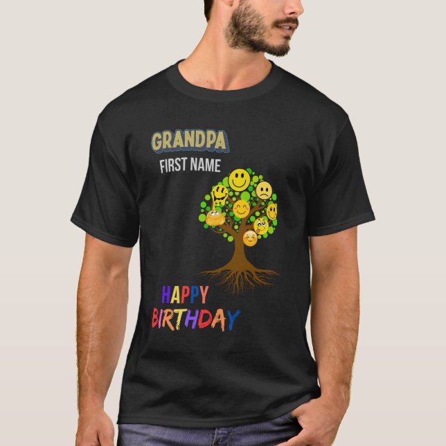 Camiseta Vovô Família Aniversário, Árvore Grande Padre (Frente)