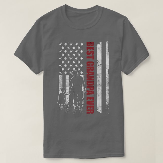 Camiseta Vovô Mens Avô e neta US Flag Avô (Frente do Design)