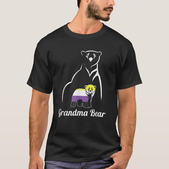 Camiseta Vovó não-Binário LGBT Urso Por Orgulho Não-Binário (Frente)