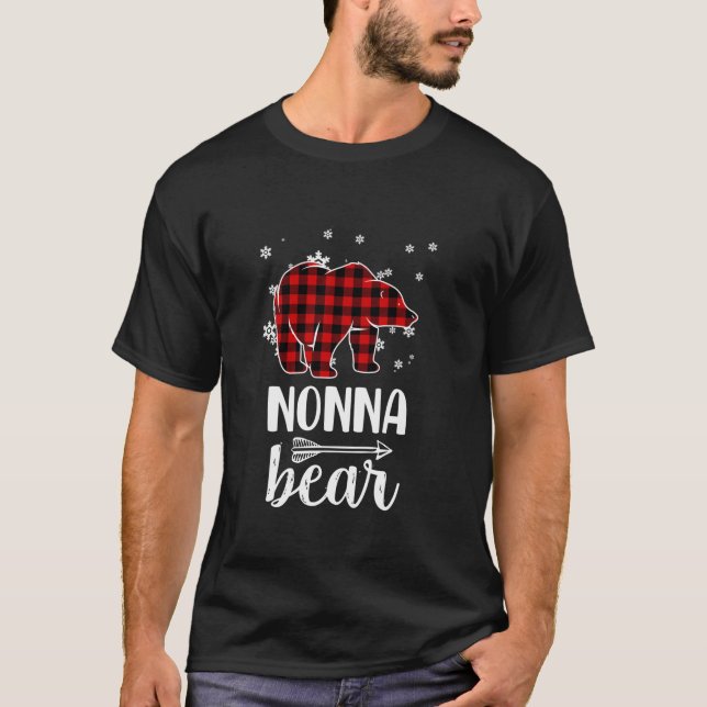 Camiseta Vovó Nonna Bear Xmas Pajama Red Xadrez Buffalo P (Frente)