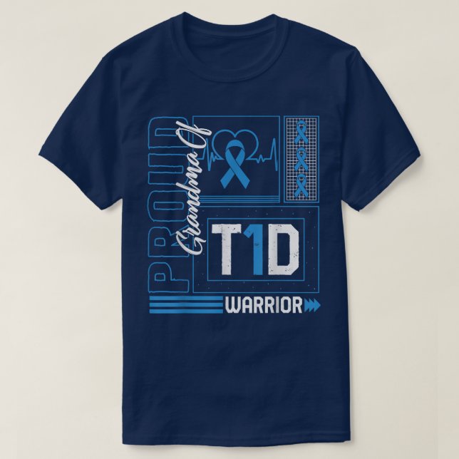 Camiseta Vovó Orgulhosa Do Guerreiro T1D Diabetes De Fita (Frente do Design)