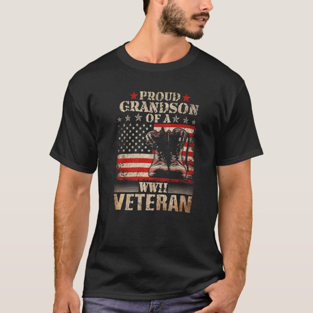 Camiseta Vovô Orgulhoso De Wwii Veteran USA Flag Boots Vete (Frente)