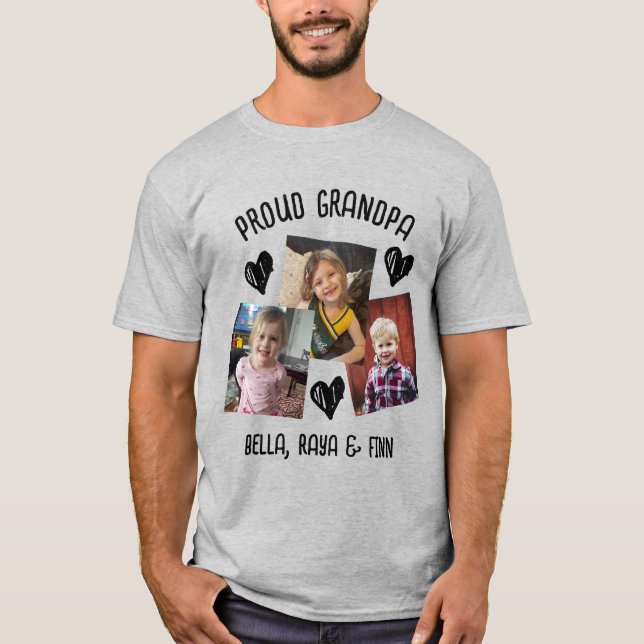 Camiseta Vovô Orgulhoso | Fotografias e Nomes Personalizado (Frente)