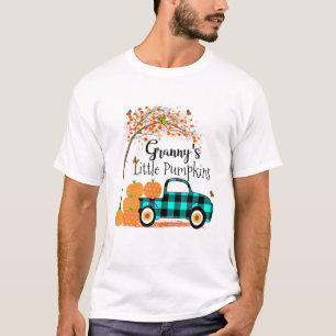 Camiseta Vovó Pequeno Pumpkins Caminhão Xadrez Verde Outono