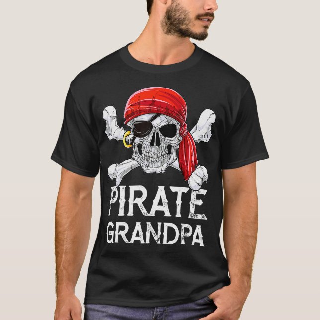 Camiseta Vovô Pirata Jolly Roger Dia de os pais Gifts Famíl (Frente)