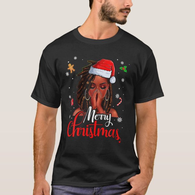 Camiseta Vovó Preta de Cabelo Vestido Natal Santa Hat X (Frente)