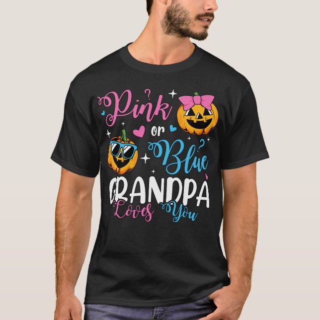 Camiseta Vovô Rosa Ou Azul Te Ama Homens Bebês Pumpkin (Frente)