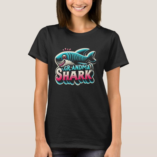 Camiseta Vovó Shark Engraçado Família de Combinação de Tuba (Frente)