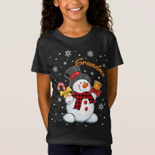 Camiseta Vovó Snowman Candy Cane Xadrez Vermelha de Natal