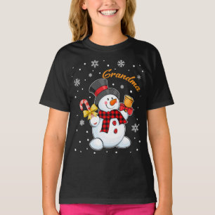 Camiseta Vovó Snowman Candy Cane Xadrez Vermelha de Natal