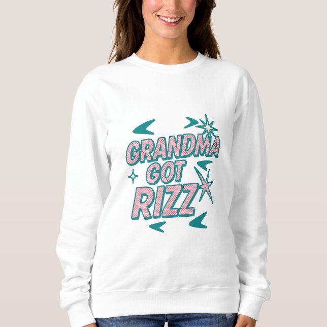 Camiseta Vovó Tem Rizz — Pop Teal‑Rosa Atômico (Frente)
