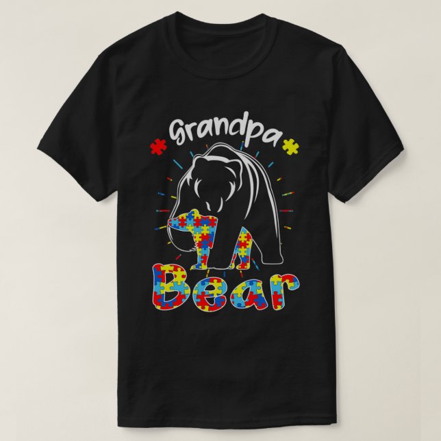Camiseta Vovô Urso Autismo Consciência Autismo Amor Familia (Frente do Design)