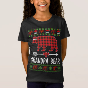 Camiseta Vovô Urso Papai noel Pijama Da Família Xadrez Verm