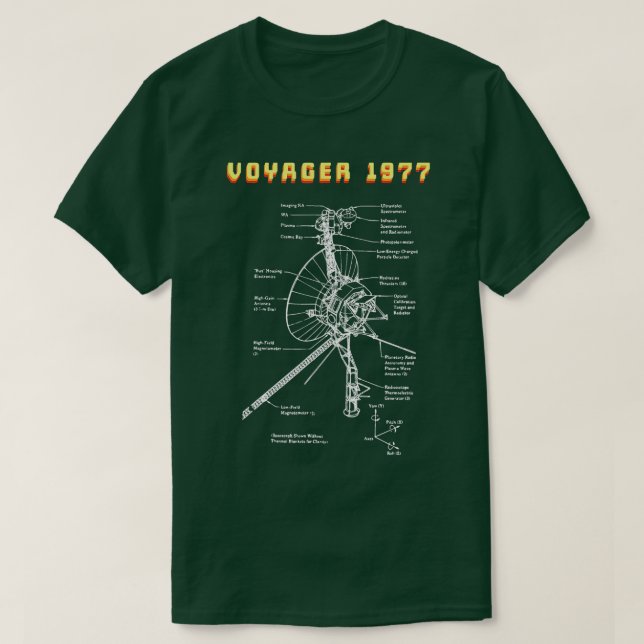 Camiseta Voyager 1977 — Missão de Investigação Espacial (Frente do Design)