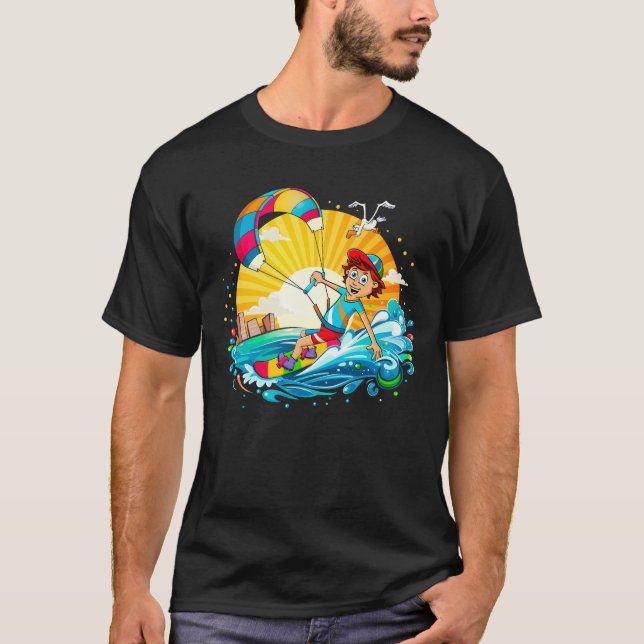 Camiseta Vrolijke kite surfing illustratie.  (Frente)