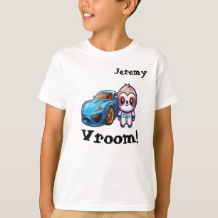 Camiseta "Vroom" Carro Race Sloth Kawaii Personalizável