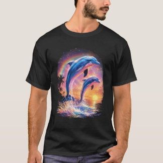 Camiseta vSinfonia Golfinho Meme Arco-íris Pôr do Sol Ocean