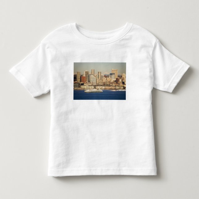 Camiseta WA, Seattle, Seattle Skyline e Elliott Bay (Frente)