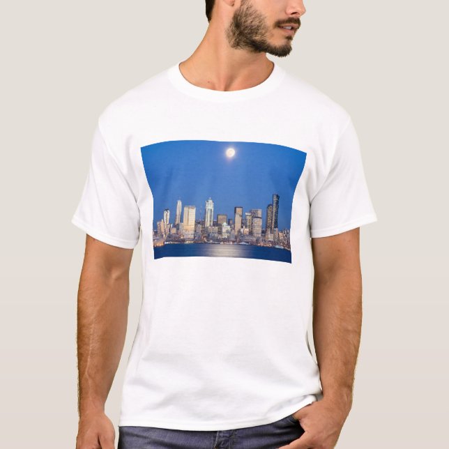Camiseta WA, Seattle, Seattle Skyline e Elliott Bay 3 (Frente)