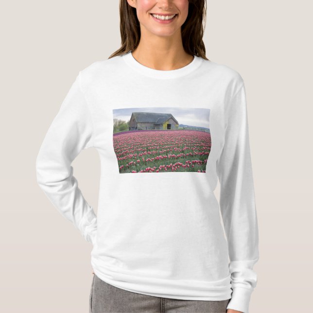 Camiseta WA, Skagit Valley, Tulip Field e Barn (Frente)