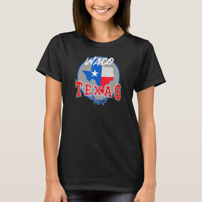 Camiseta Waco Texas em Red White e Blue Bonnet Flower (Frente)