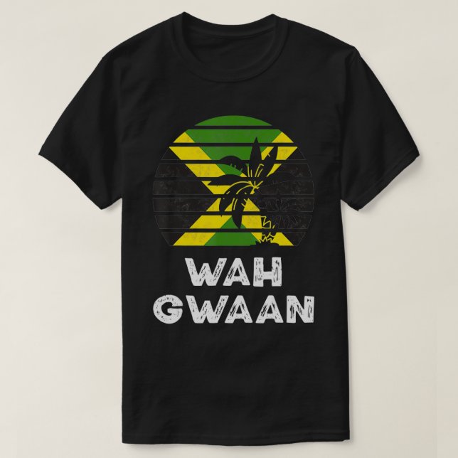Camiseta Wah Gwaan Jamaica dizendo bandeira jamaicana  (Frente do Design)