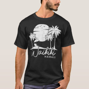 Camiseta Waikiki Beach Havaí Surf Vintage Sunset Surfer Re