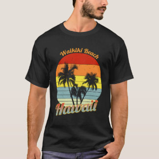 Camiseta Waikiki Beach Hawaii Tropical Palm Trees Férias