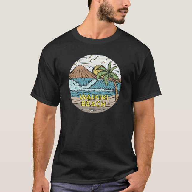 Camiseta Waikiki Beach Hawaii Vintage (Frente)