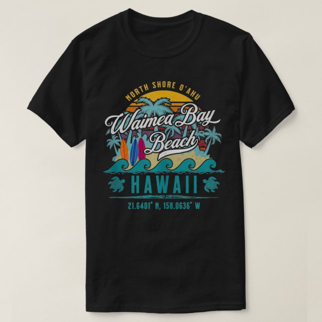 Camiseta Waimea Bay Beach North Shore Oahu Hawaii Retro Sun (Frente do Design)
