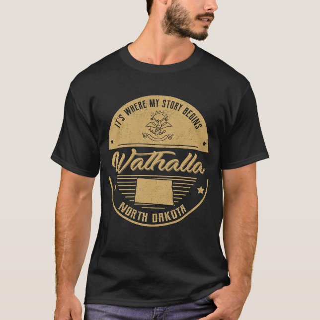 Camiseta Walhalla North Dakota É onde minha história começa (Frente)