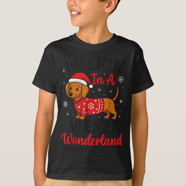 Camiseta Walking In Weiner Wonderland Mini Dachshund Christ (Frente)
