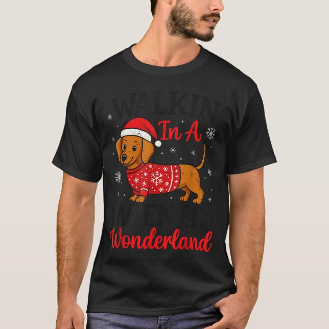 Camiseta Walking In Weiner Wonderland Mini Dachshund Christ (Frente)